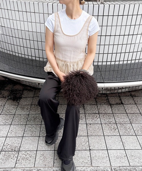 ISOOK(アイスー)の「シアーバルーンバックリボンビスチェ(comochi select) / ノースリーブ ペプラム 重ね着 レイヤード シフォン(ベスト・レディース・ブラック/ベージュ・FREE)」の8枚目の写真