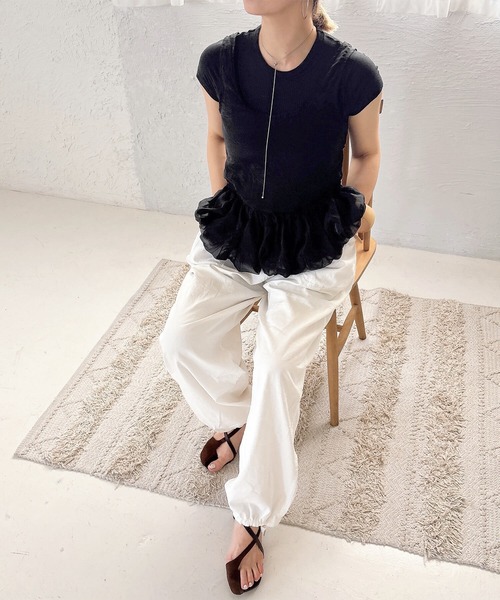 ISOOK(アイスー)の「シアーバルーンバックリボンビスチェ(comochi select) / ノースリーブ ペプラム 重ね着 レイヤード シフォン(ベスト・レディース・ブラック/ベージュ・FREE)」の9枚目の写真