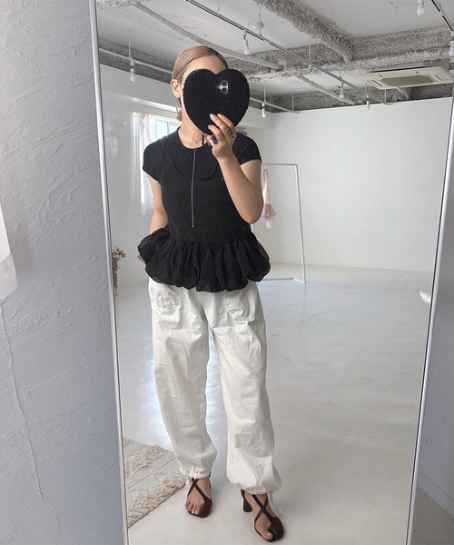 ISOOK(アイスー)の「シアーバルーンバックリボンビスチェ(comochi select) / ノースリーブ ペプラム 重ね着 レイヤード シフォン(ベスト・レディース・ブラック/ベージュ・FREE)」の10枚目の写真