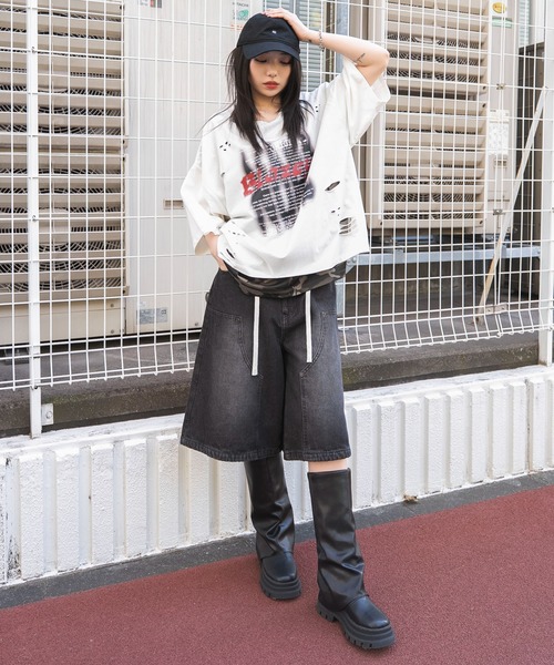 WEGO(ウィゴー)の「WEGO/接触冷感メッシュレイヤードダメージTシャツ(Tシャツ/カットソー・メンズ・ホワイト/ブラック・LARGE/MEDIUM)」の4枚目の写真