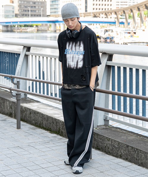 WEGO(ウィゴー)の「WEGO/接触冷感メッシュレイヤードダメージTシャツ(Tシャツ/カットソー・メンズ・ホワイト/ブラック・LARGE/MEDIUM)」の5枚目の写真