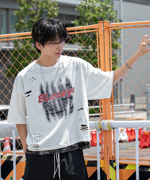 WEGO(ウィゴー)の「WEGO/接触冷感メッシュレイヤードダメージTシャツ(Tシャツ/カットソー・メンズ・ホワイト/ブラック・LARGE/MEDIUM)」の10枚目の写真