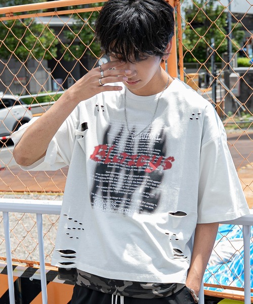 WEGO(ウィゴー)の「WEGO/接触冷感メッシュレイヤードダメージTシャツ(Tシャツ/カットソー・メンズ・ホワイト/ブラック・LARGE/MEDIUM)」の11枚目の写真
