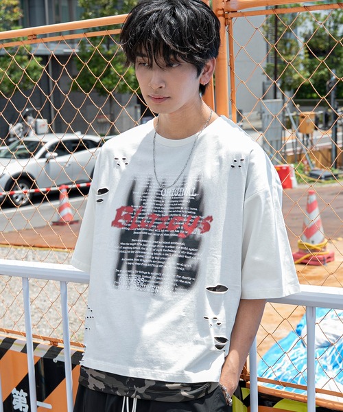 WEGO(ウィゴー)の「WEGO/接触冷感メッシュレイヤードダメージTシャツ(Tシャツ/カットソー・メンズ・ホワイト/ブラック・LARGE/MEDIUM)」の13枚目の写真