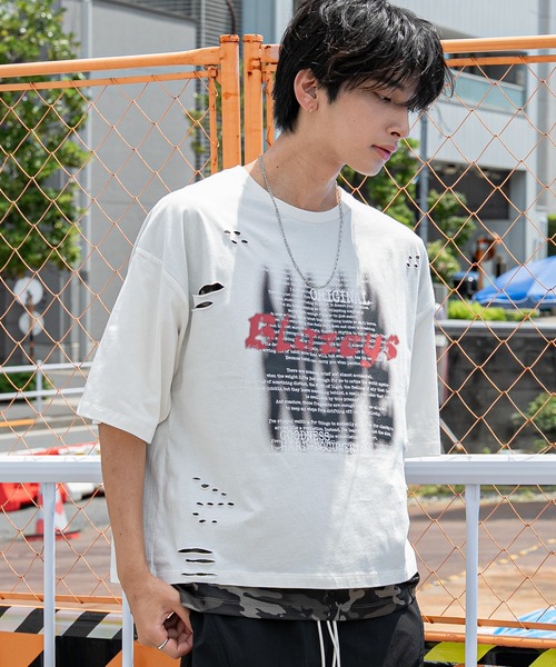 WEGO(ウィゴー)の「WEGO/接触冷感メッシュレイヤードダメージTシャツ(Tシャツ/カットソー・メンズ・ホワイト/ブラック・LARGE/MEDIUM)」の14枚目の写真