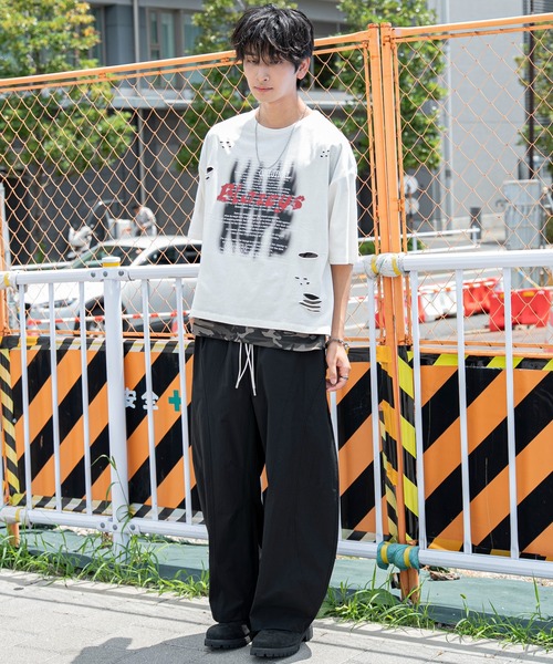 WEGO(ウィゴー)の「WEGO/接触冷感メッシュレイヤードダメージTシャツ(Tシャツ/カットソー・メンズ・ホワイト/ブラック・LARGE/MEDIUM)」の15枚目の写真