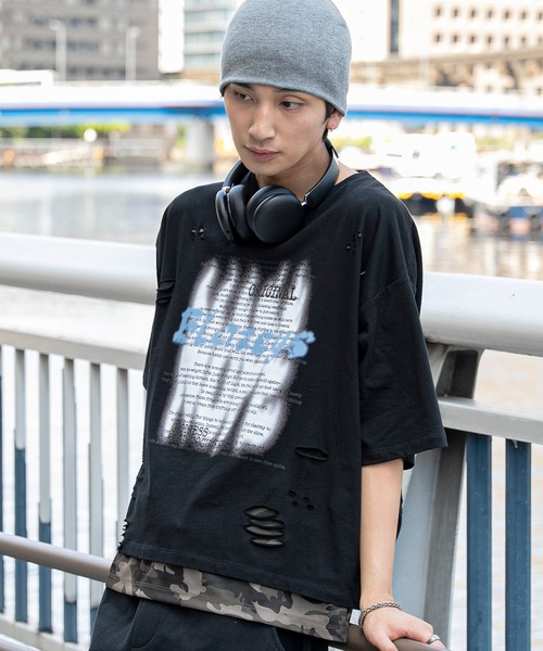 WEGO(ウィゴー)の「WEGO/接触冷感メッシュレイヤードダメージTシャツ(Tシャツ/カットソー・メンズ・ホワイト/ブラック・LARGE/MEDIUM)」の22枚目の写真