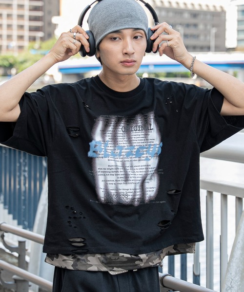 WEGO（ウィゴー）の「WEGO/【26年春夏新作】接触冷感メッシュレイヤードダメージTシャツ（Tシャツ/カットソー・メンズ・ホワイト/ブラック・LARGE/MEDIUM）」の6枚目の写真
