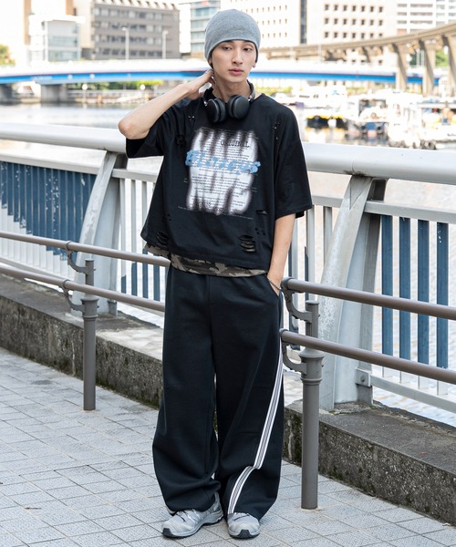 WEGO（ウィゴー）の「WEGO/【26年春夏新作】接触冷感メッシュレイヤードダメージTシャツ（Tシャツ/カットソー・メンズ・ホワイト/ブラック・LARGE/MEDIUM）」の8枚目の写真