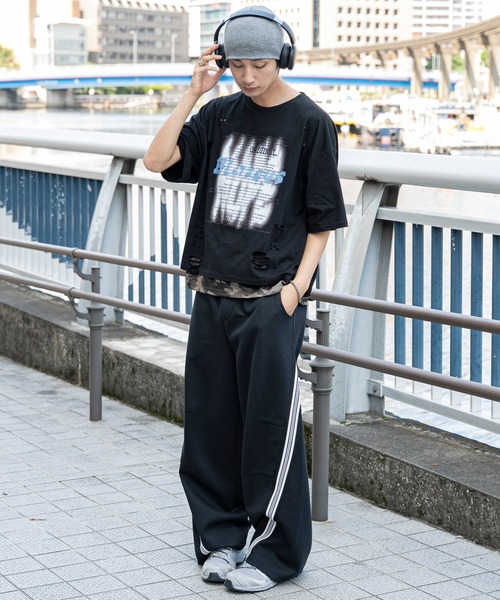 WEGO（ウィゴー）の「WEGO/【26年春夏新作】接触冷感メッシュレイヤードダメージTシャツ（Tシャツ/カットソー・メンズ・ホワイト/ブラック・LARGE/MEDIUM）」の9枚目の写真
