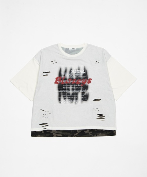 WEGO（ウィゴー）の「WEGO/【26年春夏新作】接触冷感メッシュレイヤードダメージTシャツ（Tシャツ/カットソー・メンズ・ホワイト/ブラック・LARGE/MEDIUM）」の10枚目の写真
