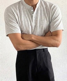 NOWLE（ノウル）の「【NOWLE】ヘンリーネック 半袖 Tシャツ / クリーンカジュアル リラックス ソリッドトップス（Tシャツ/カットソー）」