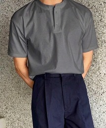 NOWLE（ノウル）の「【NOWLE】ヘンリーネック 半袖 Tシャツ / クリーンカジュアル リラックス ソリッドトップス（Tシャツ/カットソー）」