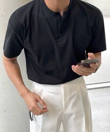 NOWLE（ノウル）の「【NOWLE】ヘンリーネック 半袖 Tシャツ / クリーンカジュアル リラックス ソリッドトップス（Tシャツ/カットソー）」