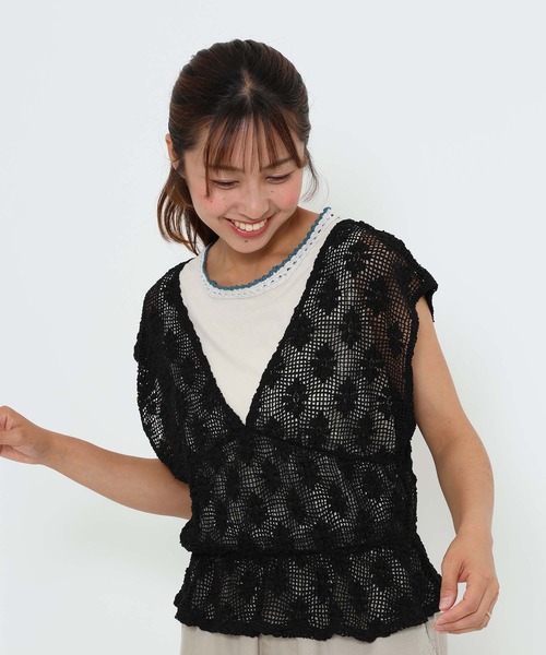 HEART MARKET(ハートマーケット)の「クルーネックカギ針タンク(タンクトップ・レディース・チャコール/グレイッシュベージュ/ブラック/ホワイト/ブラック系・FREE)」の5枚目の写真