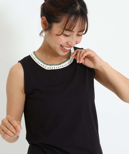 HEART MARKET(ハートマーケット)の「クルーネックカギ針タンク(タンクトップ・レディース・チャコール/グレイッシュベージュ/ブラック/ホワイト/ブラック系・FREE)」の2枚目の写真