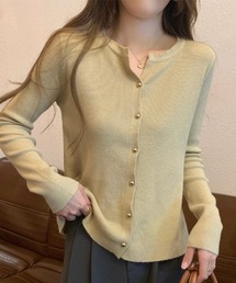 Vネック フロントボタン 長袖 ニットカーディガン