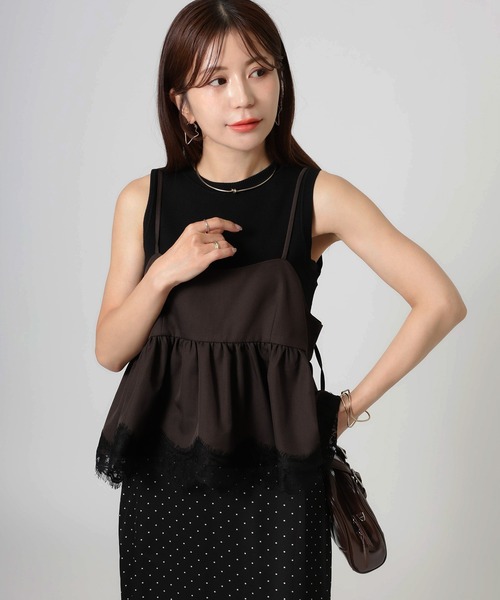Riberry(リベリー)の「レースヘムバルーンキャミビスチェ(キャミソール・レディース・チャコールグレー/ブラック/ブラウン/グレイッシュベージュ・FREE)」の4枚目の写真