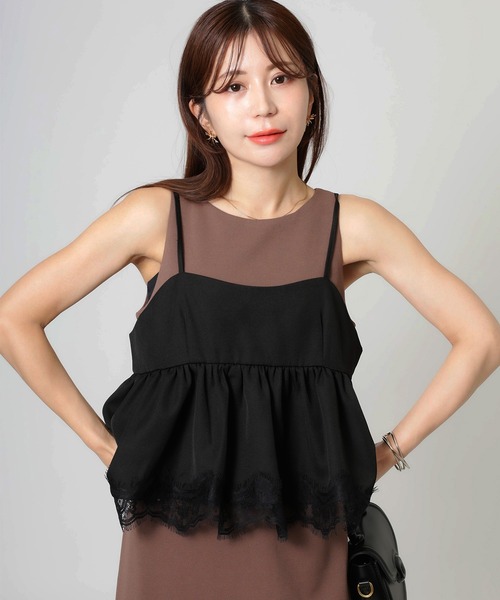Riberry(リベリー)の「レースヘムバルーンキャミビスチェ(キャミソール・レディース・チャコールグレー/ブラック/ブラウン/グレイッシュベージュ・FREE)」の2枚目の写真
