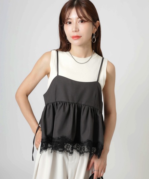 Riberry(リベリー)の「レースヘムバルーンキャミビスチェ(キャミソール・レディース・チャコールグレー/ブラック/ブラウン/グレイッシュベージュ・FREE)」の14枚目の写真