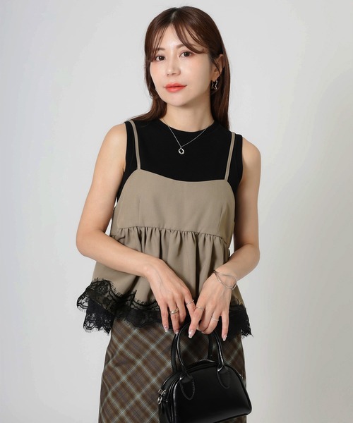 Riberry(リベリー)の「レースヘムバルーンキャミビスチェ(キャミソール・レディース・チャコールグレー/ブラック/ブラウン/グレイッシュベージュ・FREE)」の18枚目の写真