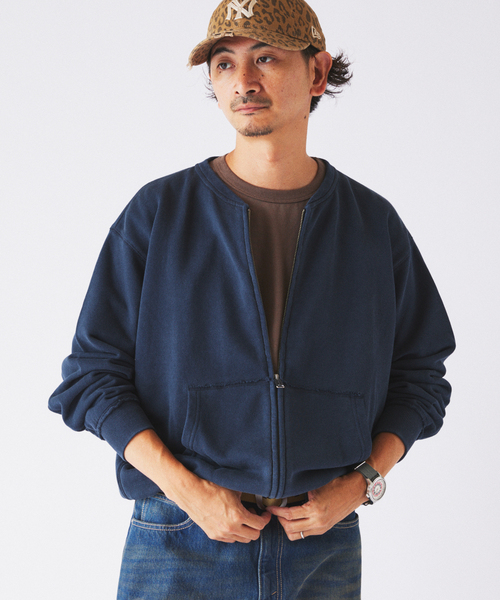 JOURNAL STANDARD relume(ジャーナルスタンダード レリューム)の「ラフカット ノーカラー スウェット カーディガン(カーディガン/ボレロ・メンズ・ネイビー/グレー系その他/ピンク/ブラックミックス・MEDIUM/LARGE)」の3枚目の写真