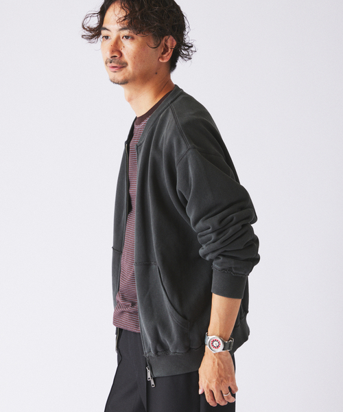 JOURNAL STANDARD relume(ジャーナルスタンダード レリューム)の「ラフカット ノーカラー スウェット カーディガン(カーディガン/ボレロ・メンズ・ネイビー/グレー系その他/ピンク/ブラックミックス・MEDIUM/LARGE)」の14枚目の写真
