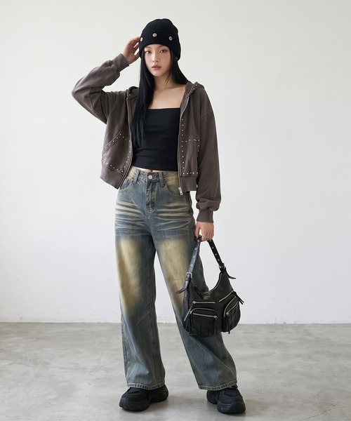 non-hedge(ノンヘッジ)の「タックデニムストレートパンツ(デニムパンツ・レディース・ブルー・S/M/L)」の7枚目の写真
