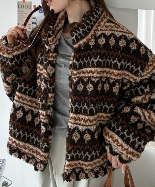 Ada.(エイダ)の「ノルディック柄 スタンドカラー ボアブルゾン(ブルゾン・レディース・ブラウン/ベージュ/オレンジ・FREE)」の21枚目の写真