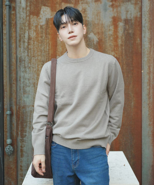 ADHOC（アドホック）の「男性ベーシックラウンドネックプルオーバーニット (DK-BEIGE) (HBALK92)（ニット/セーター・メンズ・その他・90/95/110/105/100）」の2枚目の写真