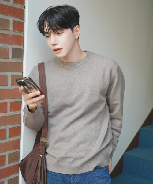 ADHOC（アドホック）の「男性ベーシックラウンドネックプルオーバーニット (DK-BEIGE) (HBALK92)（ニット/セーター・メンズ・その他・90/95/110/105/100）」の4枚目の写真