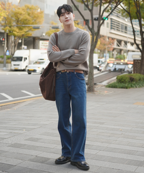ADHOC（アドホック）の「男性ベーシックラウンドネックプルオーバーニット (DK-BEIGE) (HBALK92)（ニット/セーター・メンズ・その他・90/95/110/105/100）」の5枚目の写真