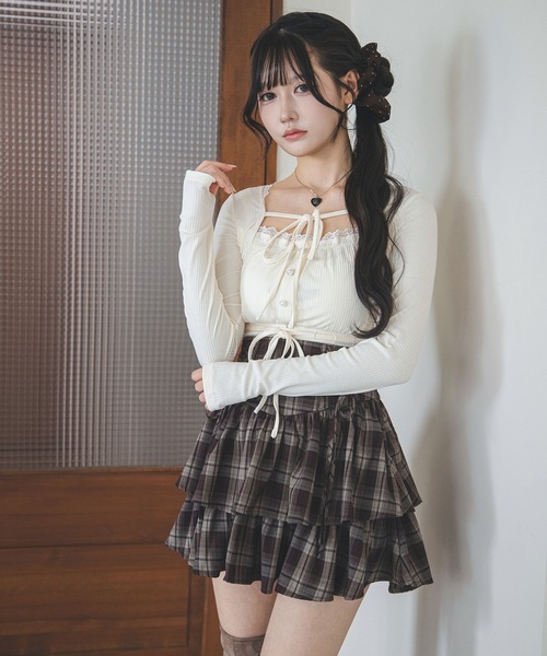 夢展望(ユメテンボウ)の「ボレロレイヤード風ドッキングリブトップス【大きいサイズあり】(Tシャツ/カットソー・レディース・オフホワイト/グレー/ブラック・L~LL/M-L/LL~3L)」の5枚目の写真
