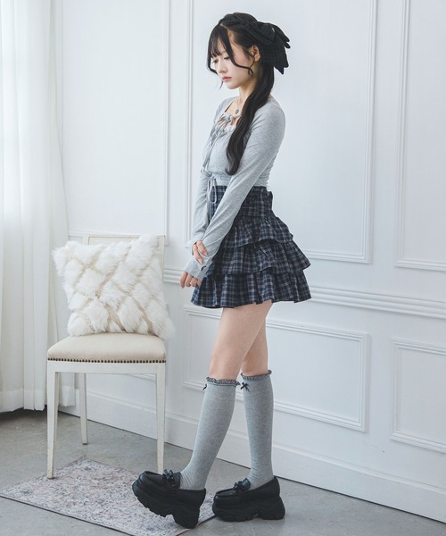 夢展望(ユメテンボウ)の「ボレロレイヤード風ドッキングリブトップス【大きいサイズあり】(Tシャツ/カットソー・レディース・オフホワイト/グレー/ブラック・L~LL/M-L/LL~3L)」の8枚目の写真