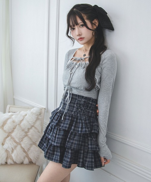 夢展望(ユメテンボウ)の「ボレロレイヤード風ドッキングリブトップス【大きいサイズあり】(Tシャツ/カットソー・レディース・オフホワイト/グレー/ブラック・L~LL/M-L/LL~3L)」の9枚目の写真