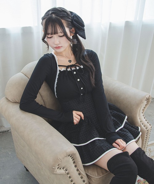 夢展望(ユメテンボウ)の「ボレロレイヤード風ドッキングリブトップス【大きいサイズあり】(Tシャツ/カットソー・レディース・オフホワイト/グレー/ブラック・L~LL/M-L/LL~3L)」の15枚目の写真
