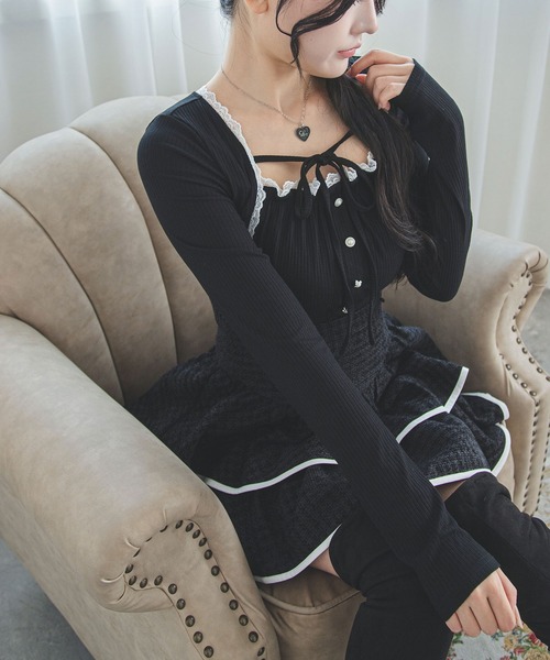 夢展望(ユメテンボウ)の「ボレロレイヤード風ドッキングリブトップス【大きいサイズあり】(Tシャツ/カットソー・レディース・オフホワイト/グレー/ブラック・L~LL/M-L/LL~3L)」の16枚目の写真