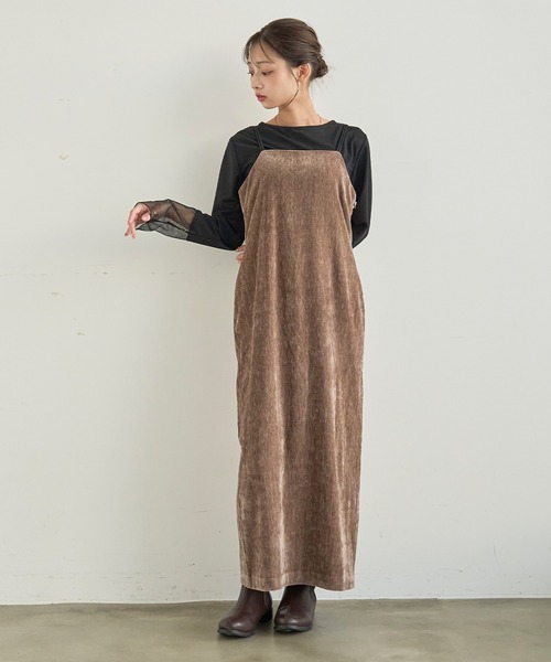 mil（ミル）の「ダブルストラップ ベロアキャミワンピース【585199】（ワンピース・レディース・ダークブラウン/ブラック/モカ・XS/S）」の3枚目の写真