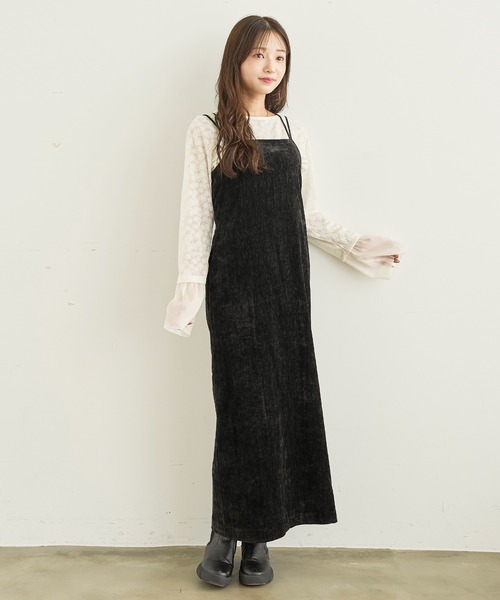 mil（ミル）の「ダブルストラップ ベロアキャミワンピース【585199】（ワンピース・レディース・ダークブラウン/ブラック/モカ・XS/S）」の5枚目の写真