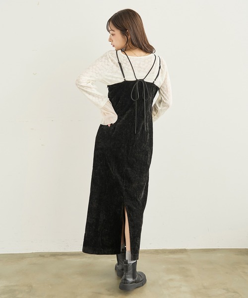 mil（ミル）の「ダブルストラップ ベロアキャミワンピース【585199】（ワンピース・レディース・ダークブラウン/ブラック/モカ・XS/S）」の7枚目の写真