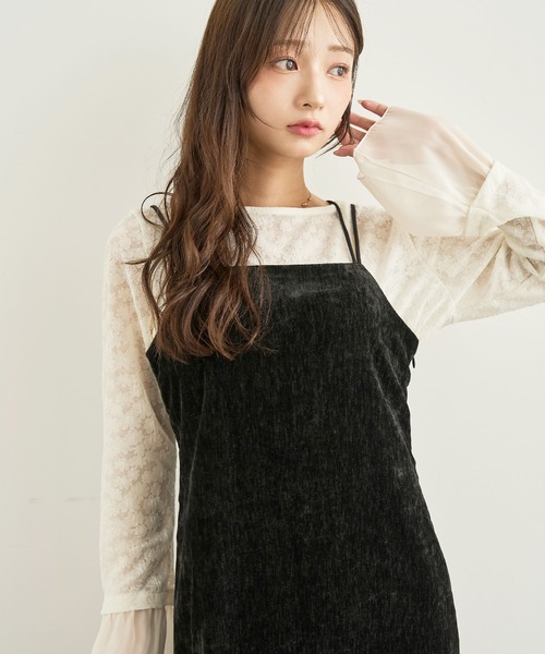 mil（ミル）の「ダブルストラップ ベロアキャミワンピース【585199】（ワンピース・レディース・ダークブラウン/ブラック/モカ・XS/S）」の10枚目の写真
