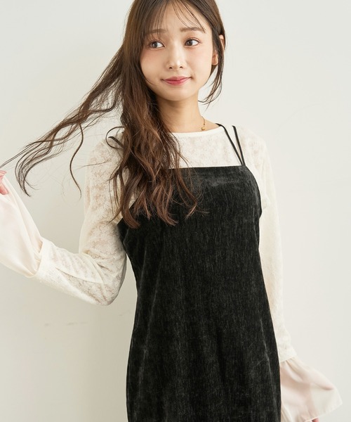 mil（ミル）の「ダブルストラップ ベロアキャミワンピース【585199】（ワンピース・レディース・ダークブラウン/ブラック/モカ・XS/S）」の4枚目の写真