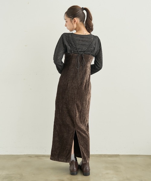 mil（ミル）の「ダブルストラップ ベロアキャミワンピース【585199】（ワンピース・レディース・ダークブラウン/ブラック/モカ・XS/S）」の17枚目の写真