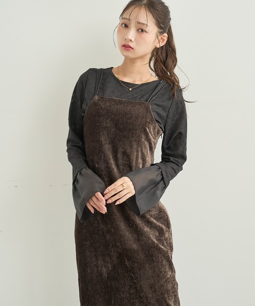 mil（ミル）の「ダブルストラップ ベロアキャミワンピース【585199】（ワンピース・レディース・ダークブラウン/ブラック/モカ・XS/S）」の13枚目の写真