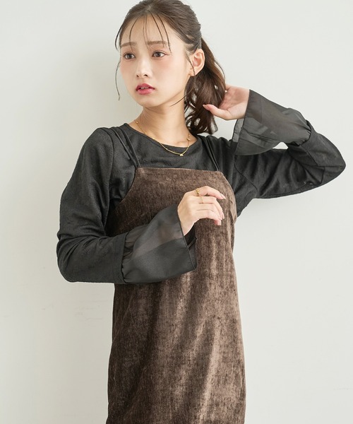 mil（ミル）の「ダブルストラップ ベロアキャミワンピース【585199】（ワンピース・レディース・ダークブラウン/ブラック/モカ・XS/S）」の19枚目の写真