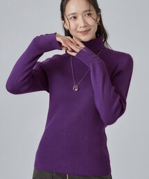 リブニット 長袖 タートルネック」に該当するパープル/紫色系の
