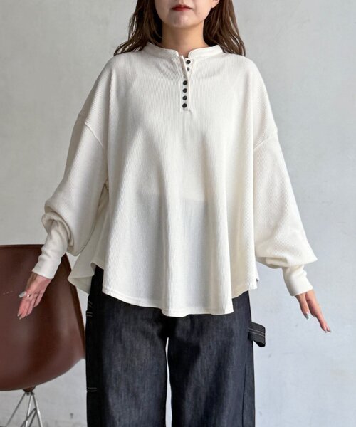 CPCM(シーピーシーエム)の「【WEB限定】ヘンリーネックフレアプルオーバー(Tシャツ/カットソー・レディース・アイボリー/ブラック/グレー/ブラウン・FREE)」の8枚目の写真