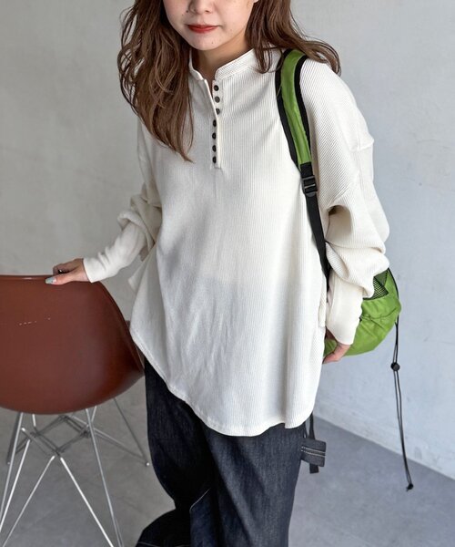 CPCM(シーピーシーエム)の「【WEB限定】ヘンリーネックフレアプルオーバー(Tシャツ/カットソー・レディース・アイボリー/ブラック/グレー/ブラウン・FREE)」の20枚目の写真
