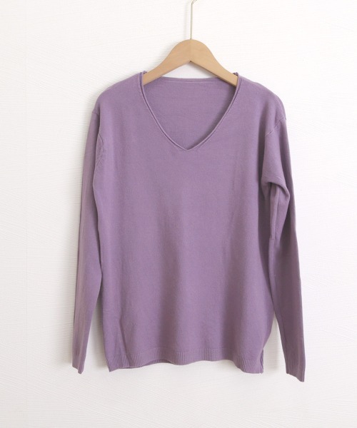 Miniministore(ミニミニストア)の「ニットTシャツ Vネック プルオーバー(Tシャツ/カットソー・レディース・ホワイト/ラベンダー/ブラック/ピンクベージュ・FREE)」の16枚目の写真