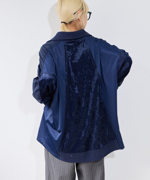 etsinta(エシンタ)の「【etsinta】ベロアトラックオーバージャケット(ブルゾン・レディース・ネイビー/ピンク・ONE SIZE)」の5枚目の写真